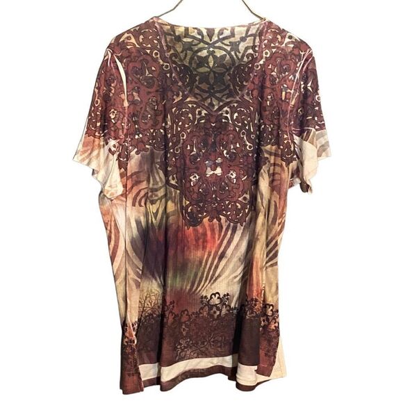 Avenida Azul Sublimation Top Brown Neutral Beads Flutter Sleeve Size 1X EUC - Picture 2 of 8